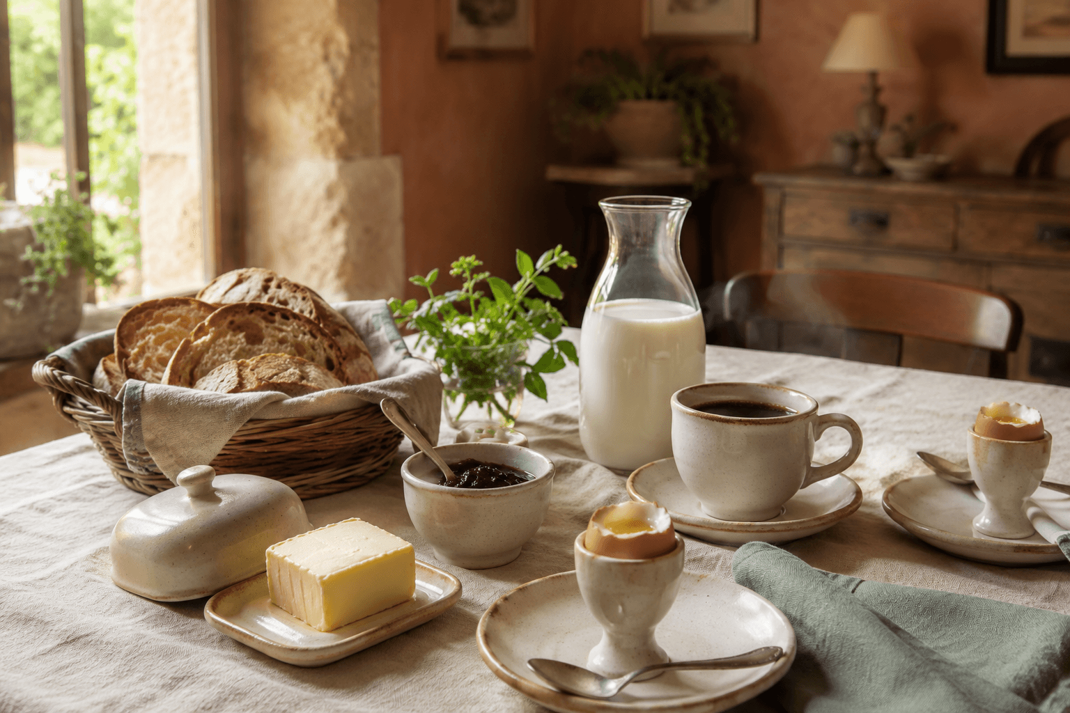 Petit-déjeuner classique servi au Presbytère